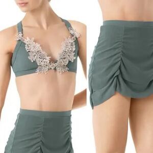 WEISSMAN solo Dance Costume 2 piece Sage green MT10241 S9771 top skirt SA adult